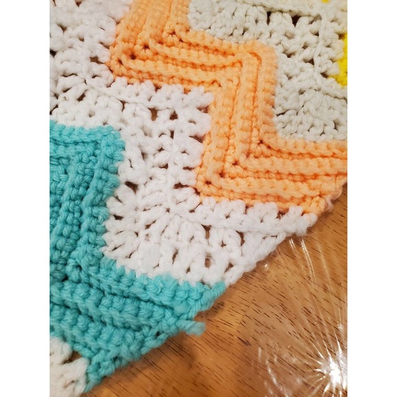 Vintage Afghan Crochet Throw Blanket Handmade Pastel Chevron Stripe 47x42 Baby - Picture 3 of 7